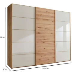 Wohnen Kleiderschränke|Schränke<300 cm breiter Schwebetürenschrank mit Glas Beige - Nikoba