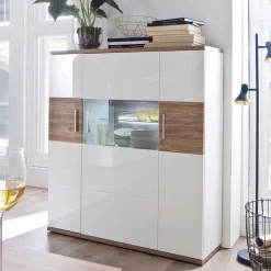 Wohnen Highboards<120 cm breites Highboard in Weiß Glanz - Icadro II
