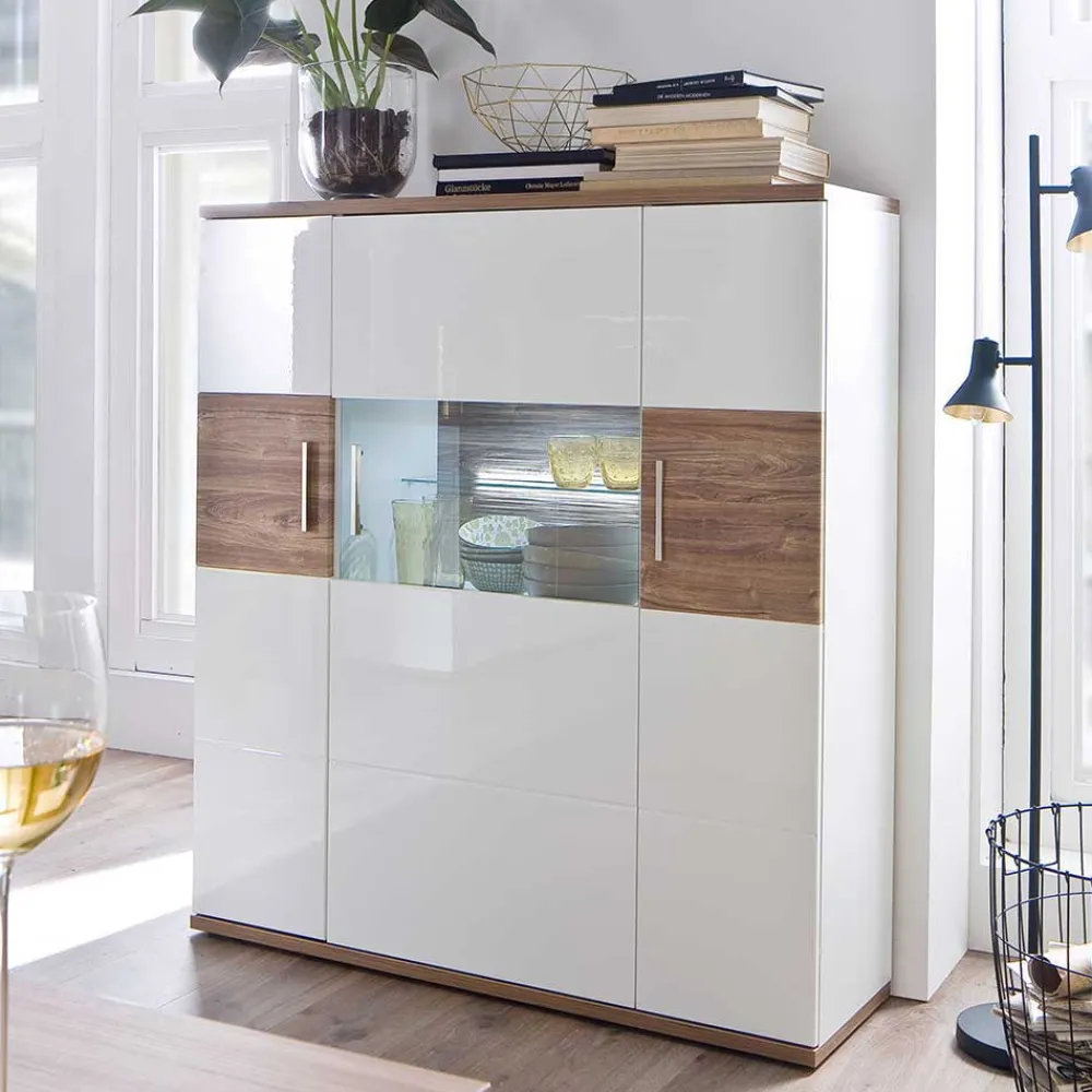 Wohnen Highboards<120 cm breites Highboard in Weiß Glanz - Icadro II