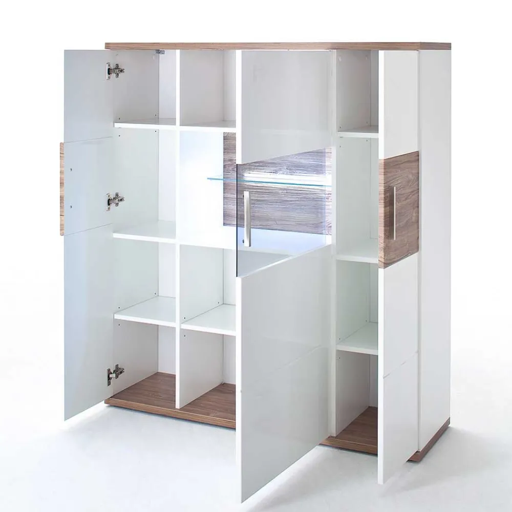 Wohnen Highboards<120 cm breites Highboard in Weiß Glanz - Icadro II