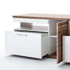 Wohnen Tv & Hifi-Möbel|Lowboards<150 cm breites TV Board in Weiß Glanz - Icadro