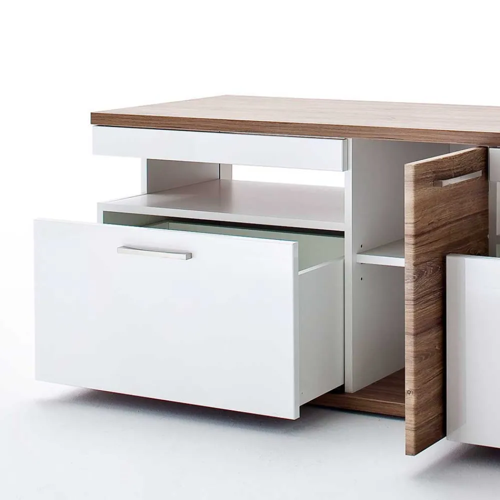 Wohnen Tv & Hifi-Möbel|Lowboards<150 cm breites TV Board in Weiß Glanz - Icadro