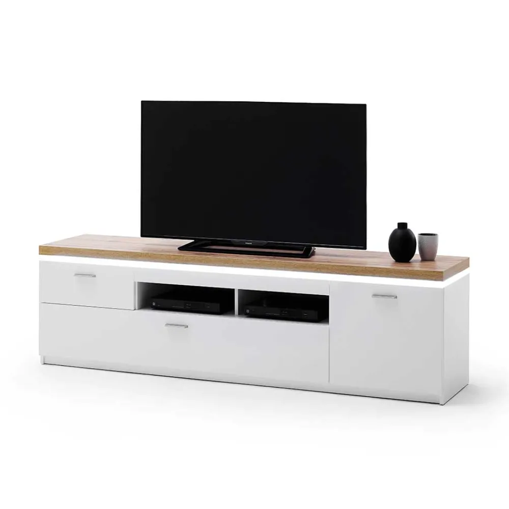 Wohnen Tv & Hifi-Möbel|Lowboards<195 cm breites TV Board mit LED Beleuchtung - Caldri