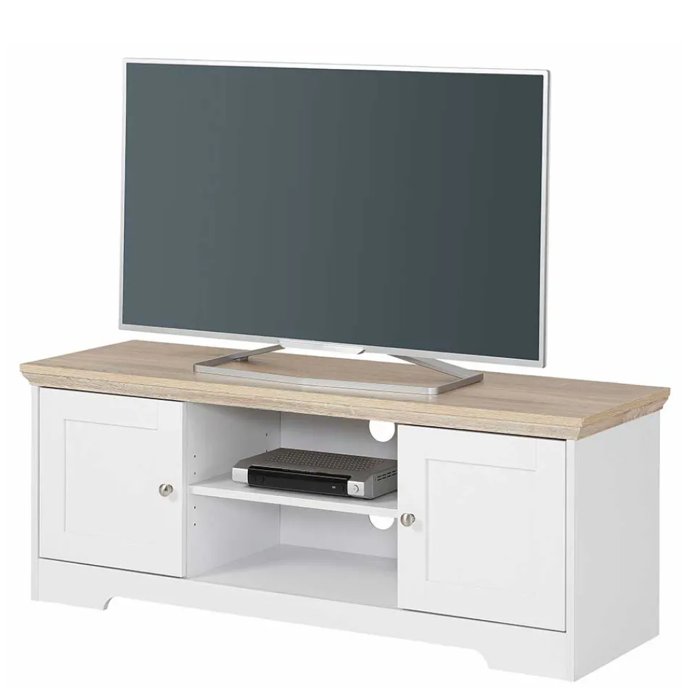 Wohnen Tv & Hifi-Möbel|Lowboards<120 cm langes TV Lowboard in Weiß & Eiche - Akedra