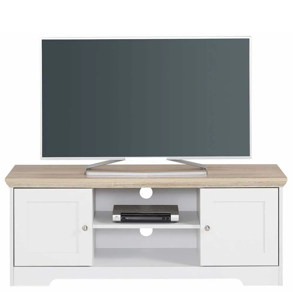 Wohnen Tv & Hifi-Möbel|Lowboards<120 cm langes TV Lowboard in Weiß & Eiche - Akedra