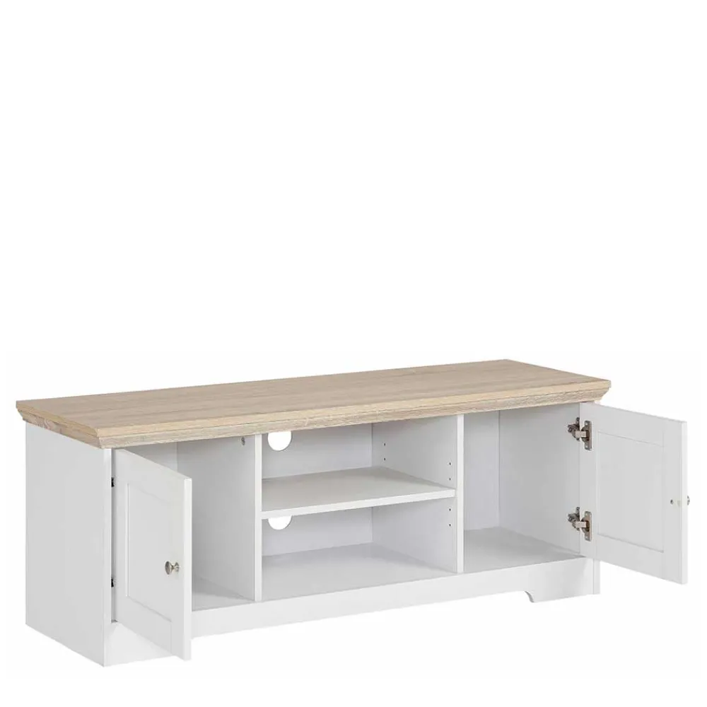 Wohnen Tv & Hifi-Möbel|Lowboards<120 cm langes TV Lowboard in Weiß & Eiche - Akedra