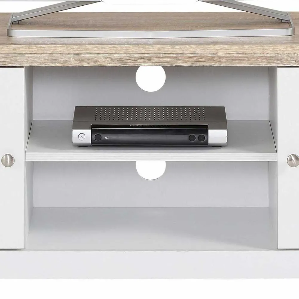 Wohnen Tv & Hifi-Möbel|Lowboards<120 cm langes TV Lowboard in Weiß & Eiche - Akedra