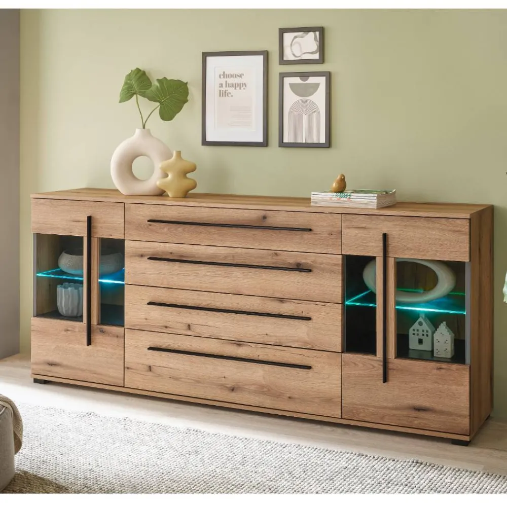 Wohnen Sideboards<200 cm Sideboard mit Glaseinsätzen - Brocus