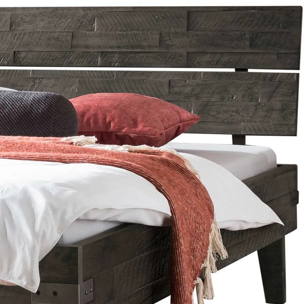 Wohnen Betten<Akazienholz Bett in Grau - Friedel