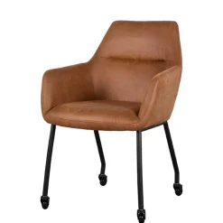Wohnen Stühle<Armlehnenstuhl auf Rollen in Cognac Braun - Varel (2er Set)