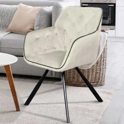 Wohnen Stühle<Armlehner Polsterstuhl in Creme Samt - Pape