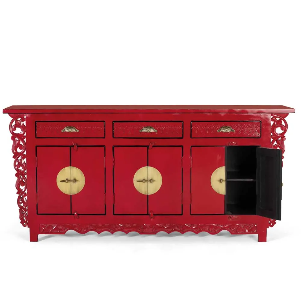 Wohnen Sideboards<Asia Design Sideboard aus Massivholz in Rot - Iscian
