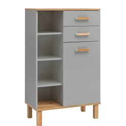 Wohnen Highboards<Bad Highboard in Platingrau und Eiche - Nienzo