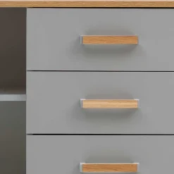 Wohnen Highboards<Bad Highboard in Platingrau und Eiche - Nienzo