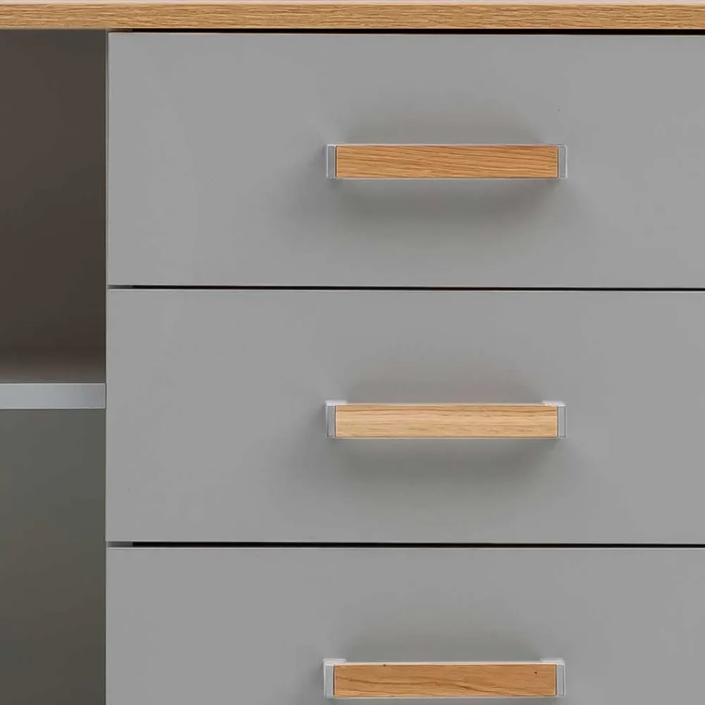 Wohnen Highboards<Bad Highboard in Platingrau und Eiche - Nienzo