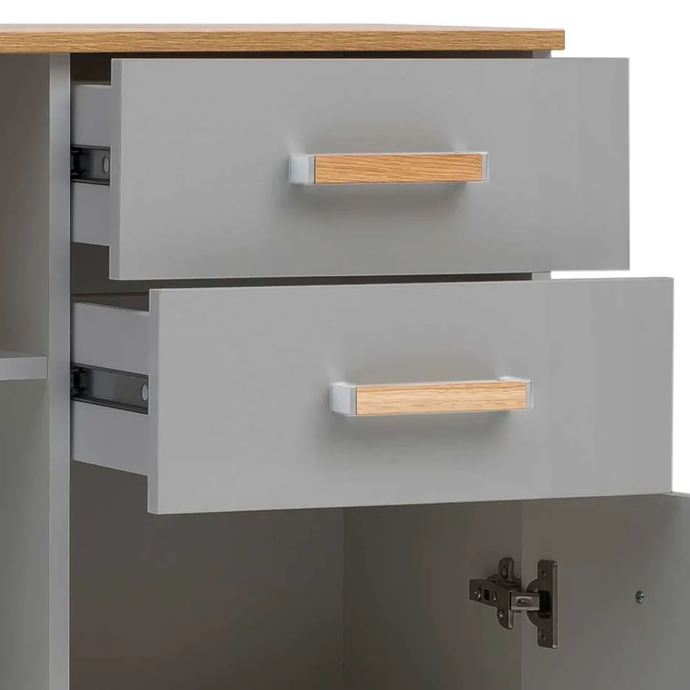 Wohnen Highboards<Bad Highboard in Platingrau und Eiche - Nienzo