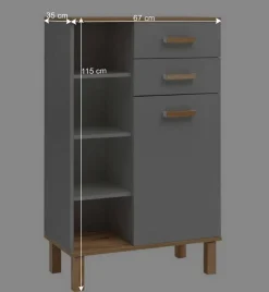 Wohnen Highboards<Bad Highboard in Platingrau und Eiche - Nienzo
