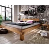 Wohnen Betten<Balken-Doppelbett mit Nachttischen im Set Housten aus Wildeiche massiv (dreiteilig)