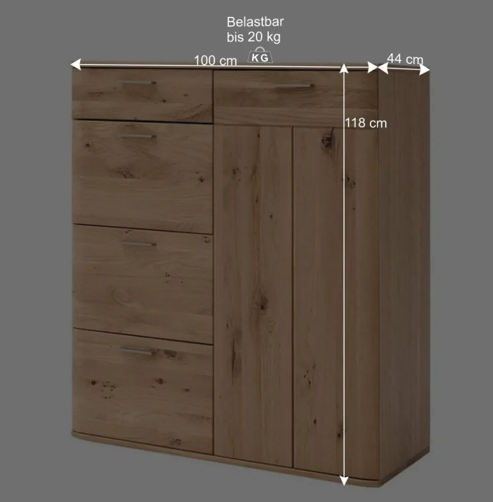 Wohnen Highboards<Balkeneiche Kombikommode mit 4 Schubladen - Mabasa
