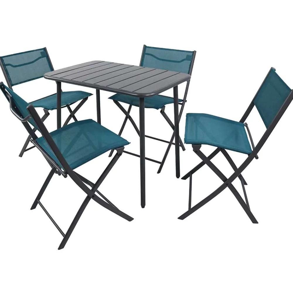 Wohnen Sitzgruppe<Balkon Tischgruppe in Schwarz Türkis - Ariet (fünfteilig)
