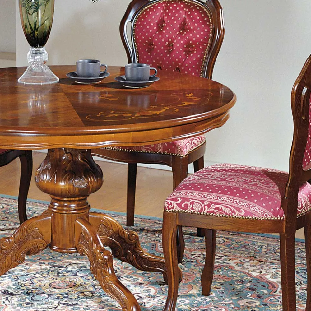 Wohnen Sitzgruppe<Barock Essgruppe mit Tisch rund Magari & 4 Polsterstühlen Rot (fünfteilig)