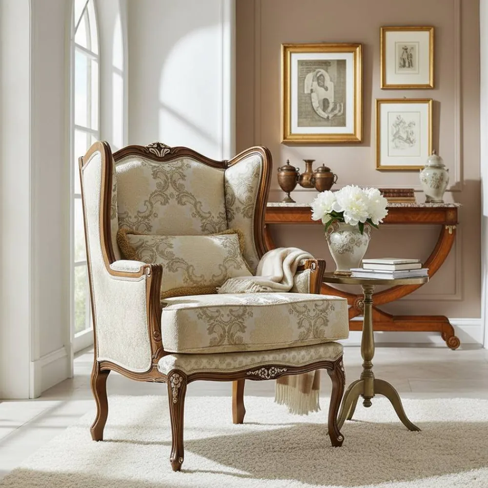 Wohnen Sessel<Barock Sessel in Beige und Creme gemustert - Ranaria