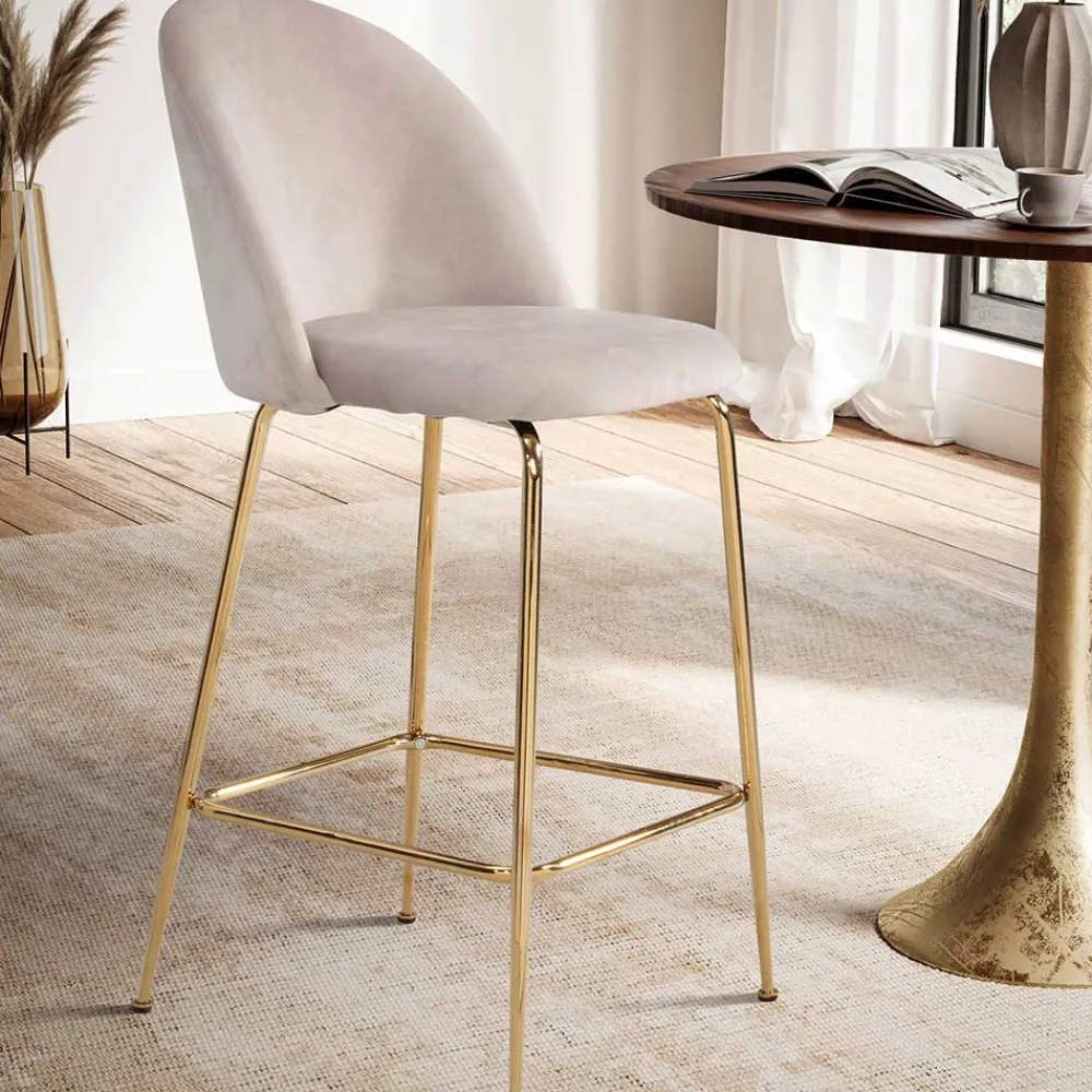 Wohnen Hocker|Stühle<Barstuhl in Beige und Gold - Furcios (2er Set)