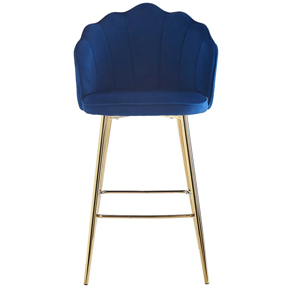 Wohnen Hocker<Barstuhl mit Muschellehne in Dunkelblau - Calingro (2er Set)