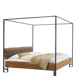 Wohnen Betten<Baumkante Wildeiche Bett mit Metall Himmel Gestell - Agadi