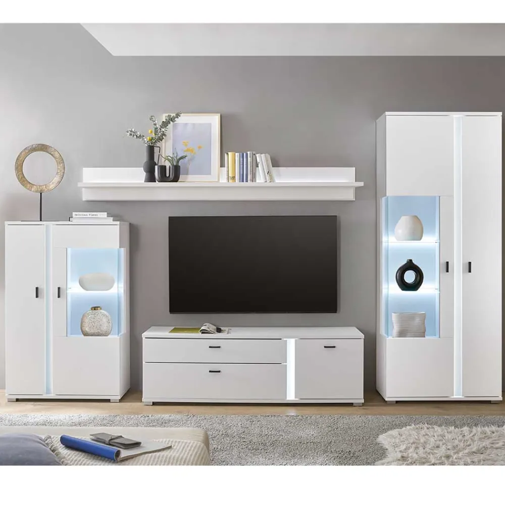 Wohnen Wohnwände<Beleuchtete Design TV Wohnwand in Weiß - Tirol (vierteilig)
