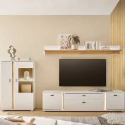 Wohnen Wohnwände<Beleuchtete TV Anbauwand Möbelset - Racelyn (dreiteilig)