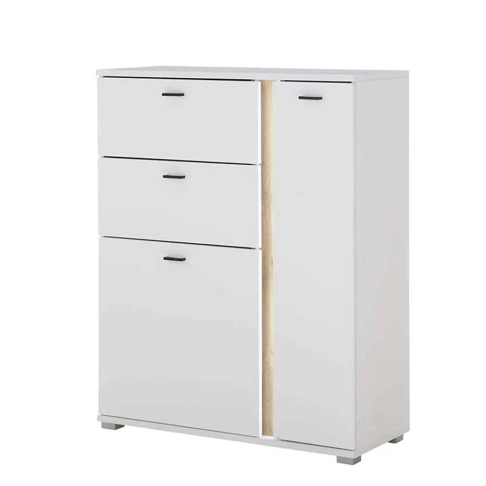 Wohnen Highboards<Beleuchtetes Sideboard in Weiß mit Wildeiche - Racelyn