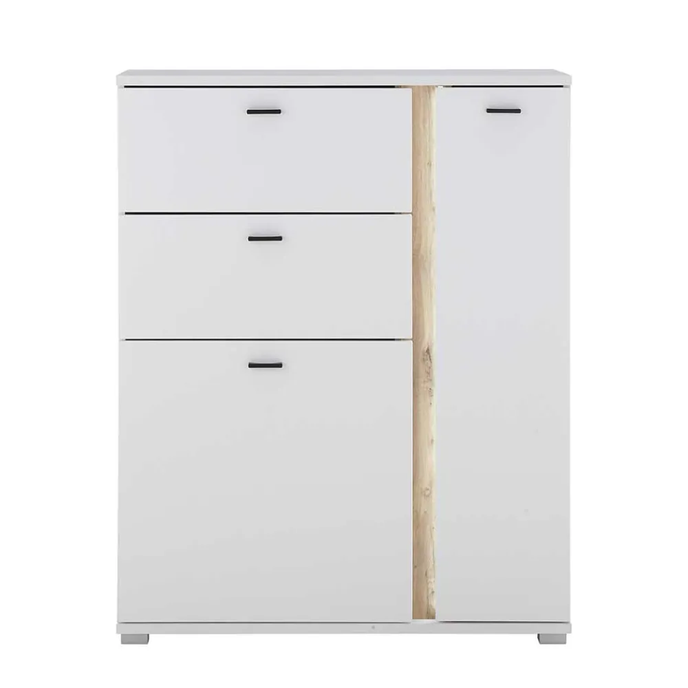 Wohnen Highboards<Beleuchtetes Sideboard in Weiß mit Wildeiche - Racelyn