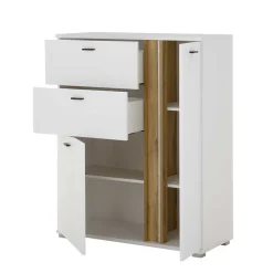 Wohnen Highboards<Beleuchtetes Sideboard in Weiß mit Wildeiche - Racelyn