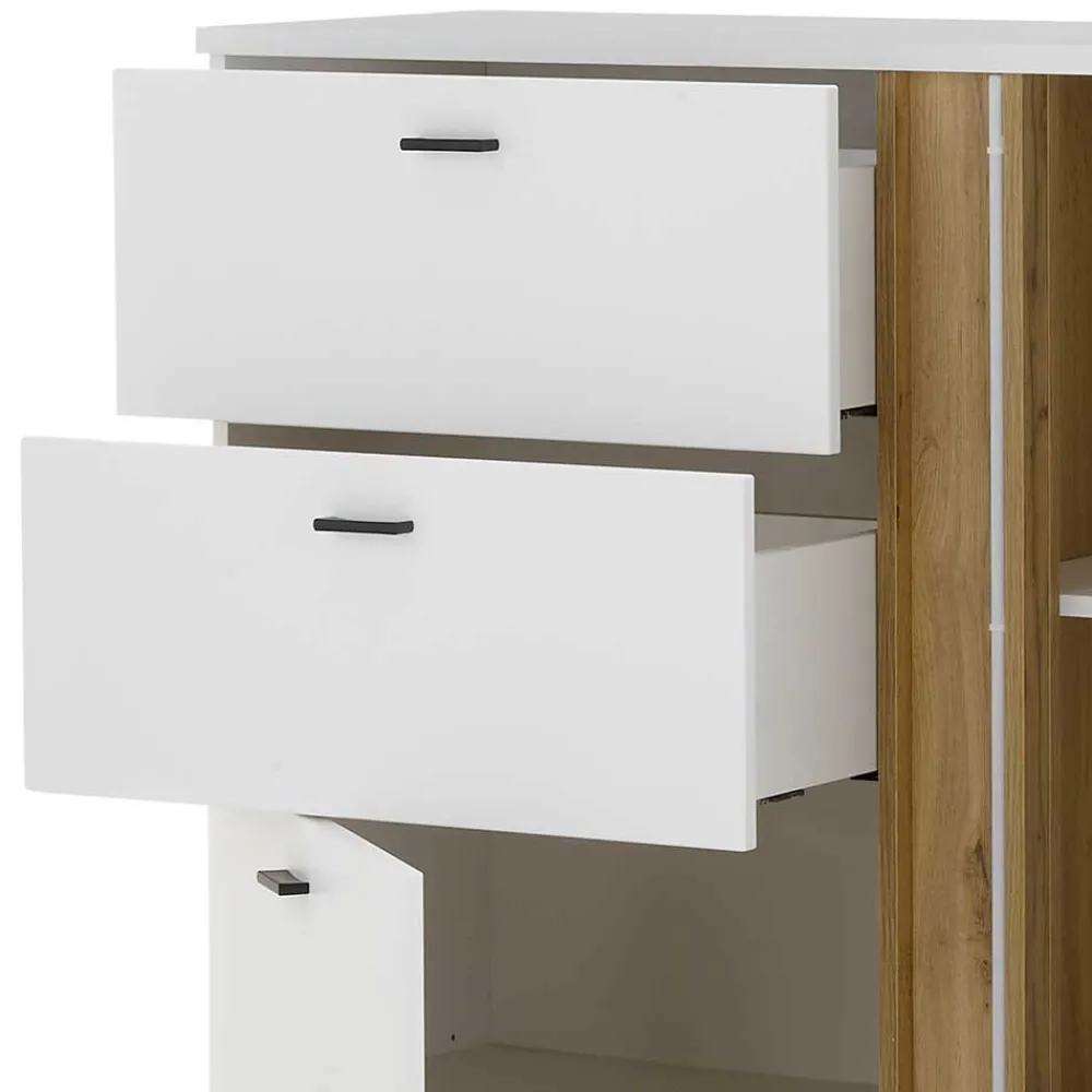 Wohnen Highboards<Beleuchtetes Sideboard in Weiß mit Wildeiche - Racelyn