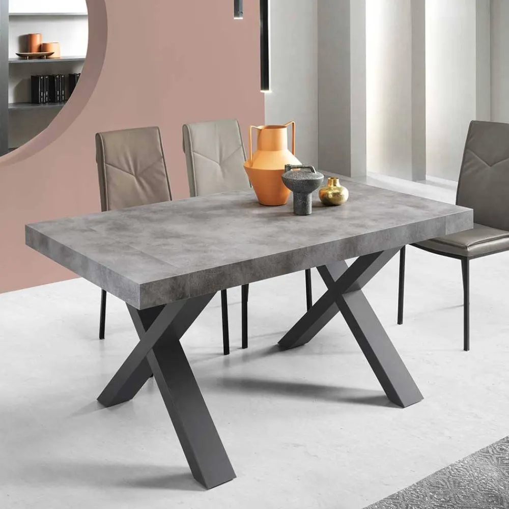 Wohnen Tische<Betonoptik Ausziehtisch mit zwei Einlegeplatten - Relisa
