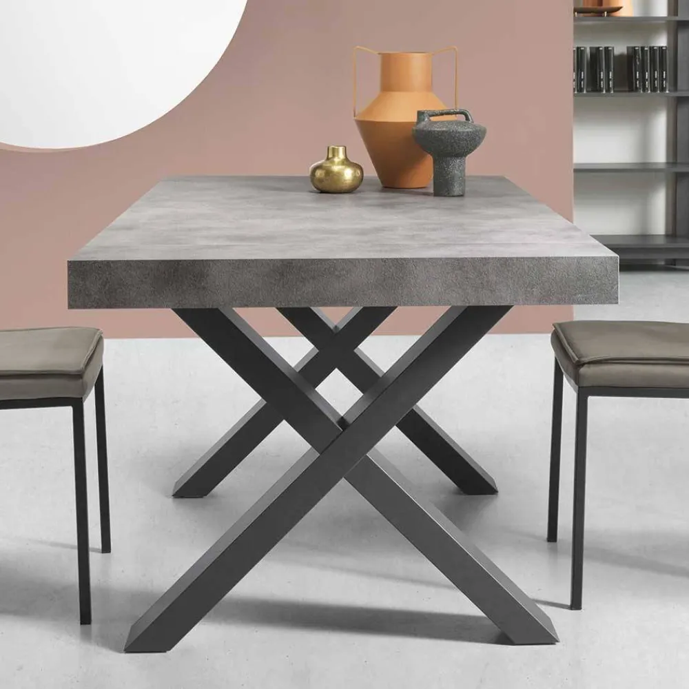 Wohnen Tische<Betonoptik Ausziehtisch mit zwei Einlegeplatten - Relisa