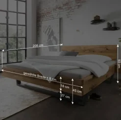 Wohnen Betten<Bett & Nachtkommoden aus Wildeiche - Aryvano (dreiteilig)