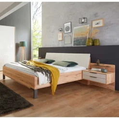 Wohnen Betten<Bett Anlage in Kernbuche & Beige - Krofun I (dreiteilig)