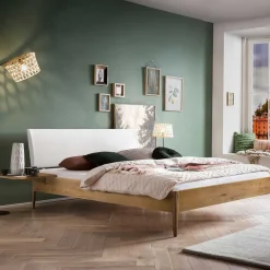 Wohnen Betten<Bett aus Wildeiche Holz & Kunstleder - Vinessia