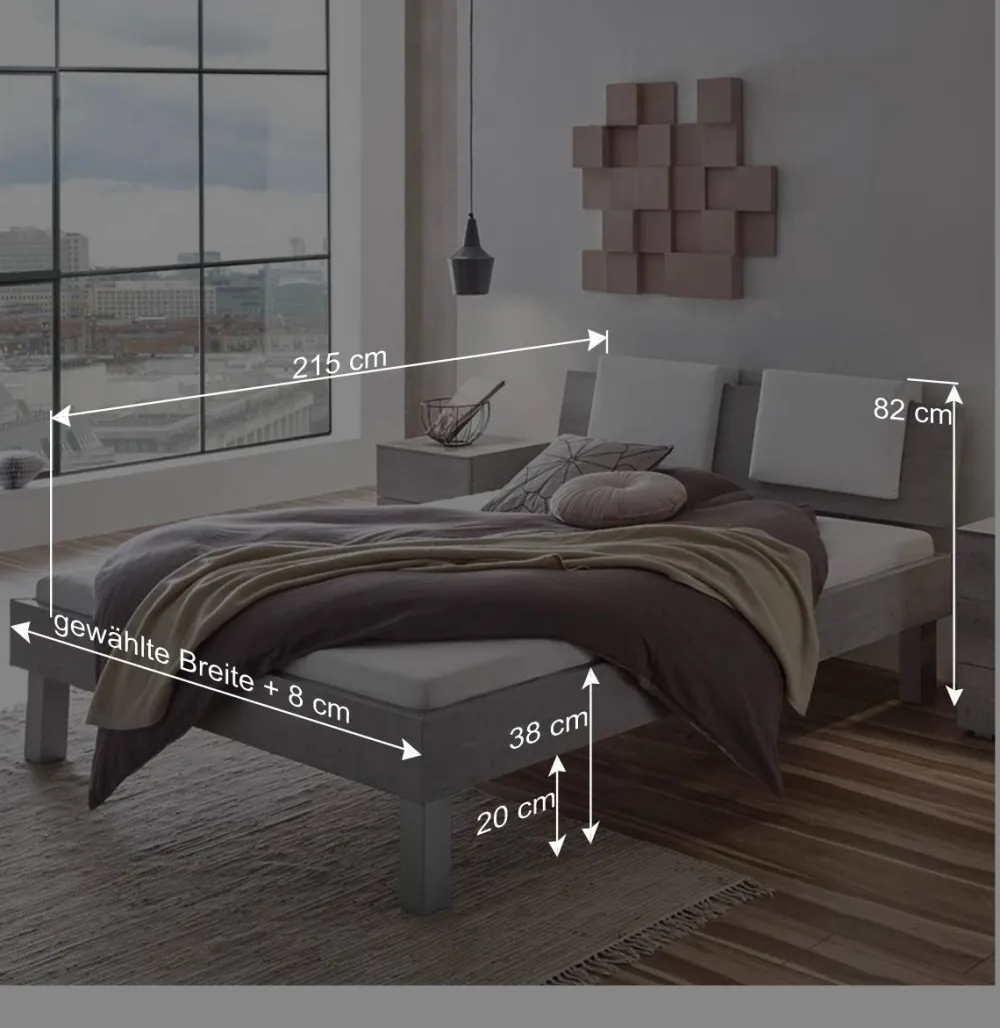 Wohnen Betten<Bett in Betonoptik mit Kopfteil Kissen - Rienas