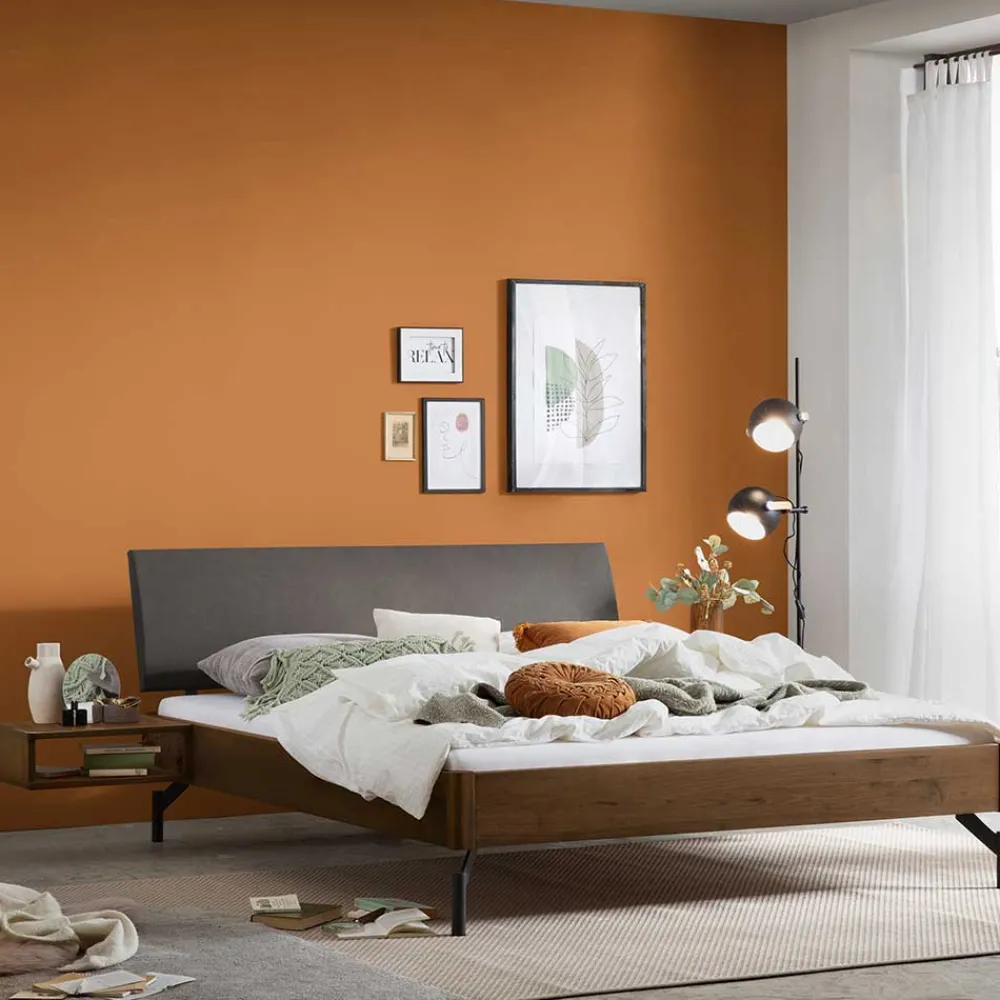 Wohnen Betten<Bett in Nussbaum Braun & Anthrazit - Ayero (dreiteilig)