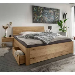 Wohnen Betten<Bett mit vier Schubladen aus Wildeiche - Zennian (dreiteilig)