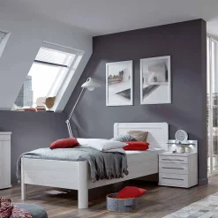 Wohnen Betten<Bett und Nachtschrank Arneta in Weiß (zweiteilig)