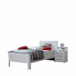 Wohnen Betten<Bett und Nachtschrank Arneta in Weiß (zweiteilig)