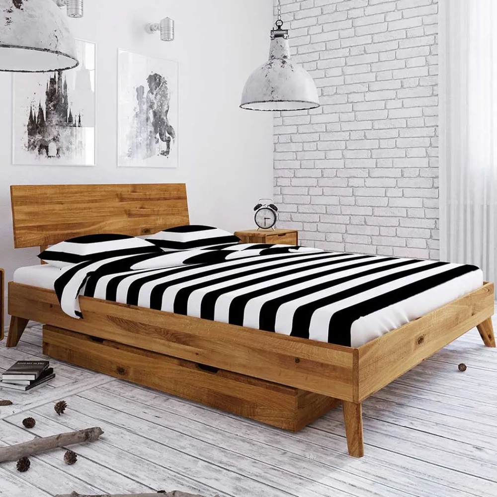 Wohnen Betten<Bettkasten Einzelbett aus Wildeiche Holz - Eavy II