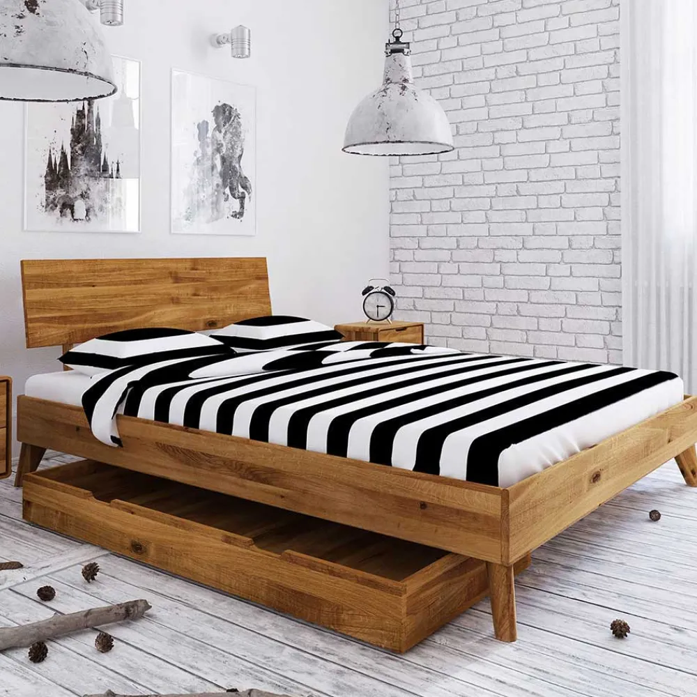 Wohnen Betten<Bettkasten Einzelbett aus Wildeiche Holz - Eavy II