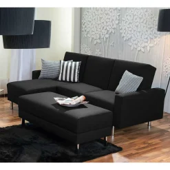 Wohnen Betten<Bettsofa mit Hocker in Schwarz mit Chrom - Farella (zweiteilig)