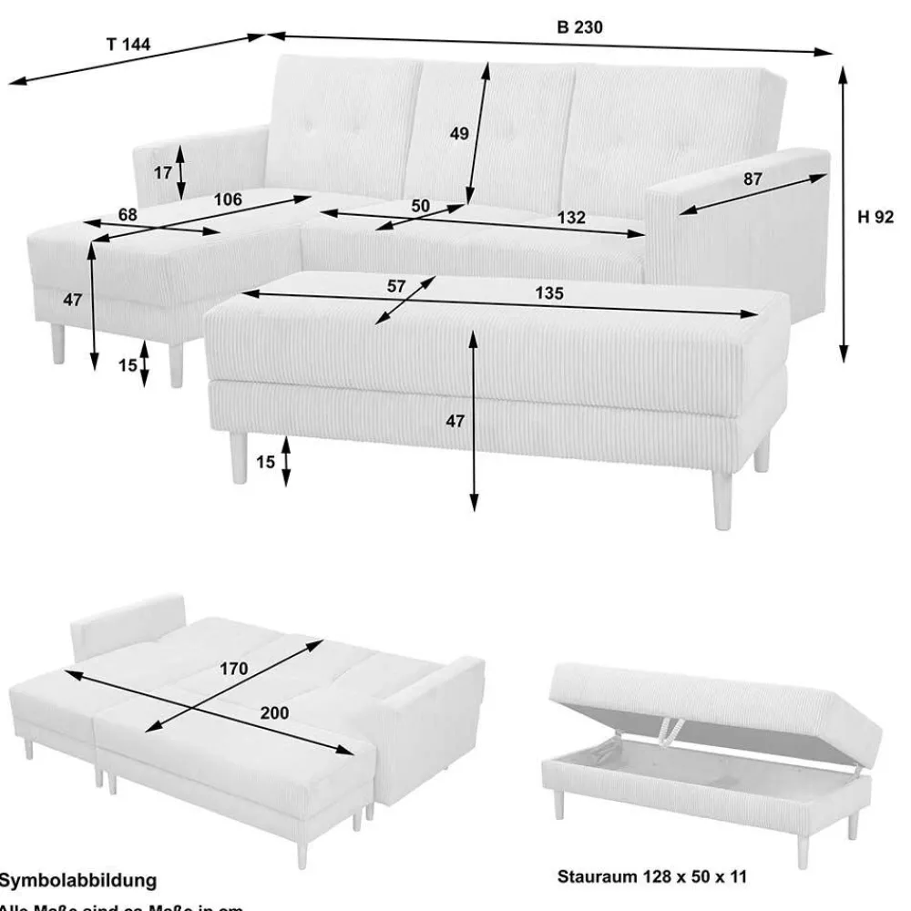 Wohnen Betten<Bettsofa mit Hocker in Schwarz mit Chrom - Farella (zweiteilig)