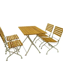 Wohnen Sitzgruppe<Biergarten Gartengarnitur aus Robinie & Stahl - Haita (fünfteilig)